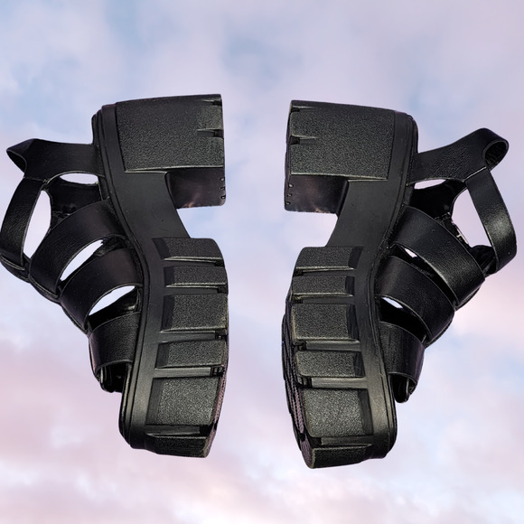 Steve Madden Black Strappy Chunky Goth Punk Grunge Gladiator Platform Sandal 5 - Picture 3 of 6